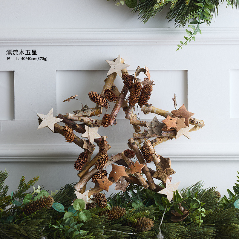 Navidad nueva estrella de cinco puntos colgante decoración navideña ventana del centro comercial colgante de madera colgante estrella hotel