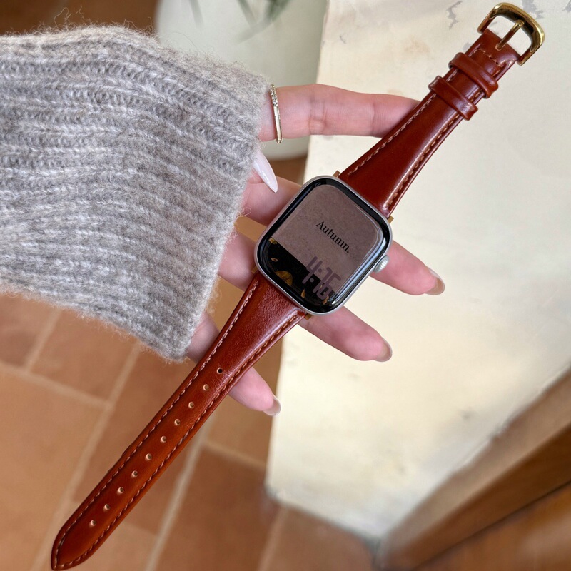 Slim-Fit Oil-Waxed Leather Strap Suitable for Apple Watch S10 S11 Huawei Fit4 Xiaomi Slim Waistband Wristband Slim-Fit Oil-Waxed Leather Strap Suitable for Apple Watch S10 S11 Huawei Fit4 Xiaomi Slim Waistband Wristband
