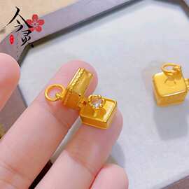 金店新款可爱惊喜可打开一枚鉆戒礼物盒吊坠项链沙金小众设计饰品