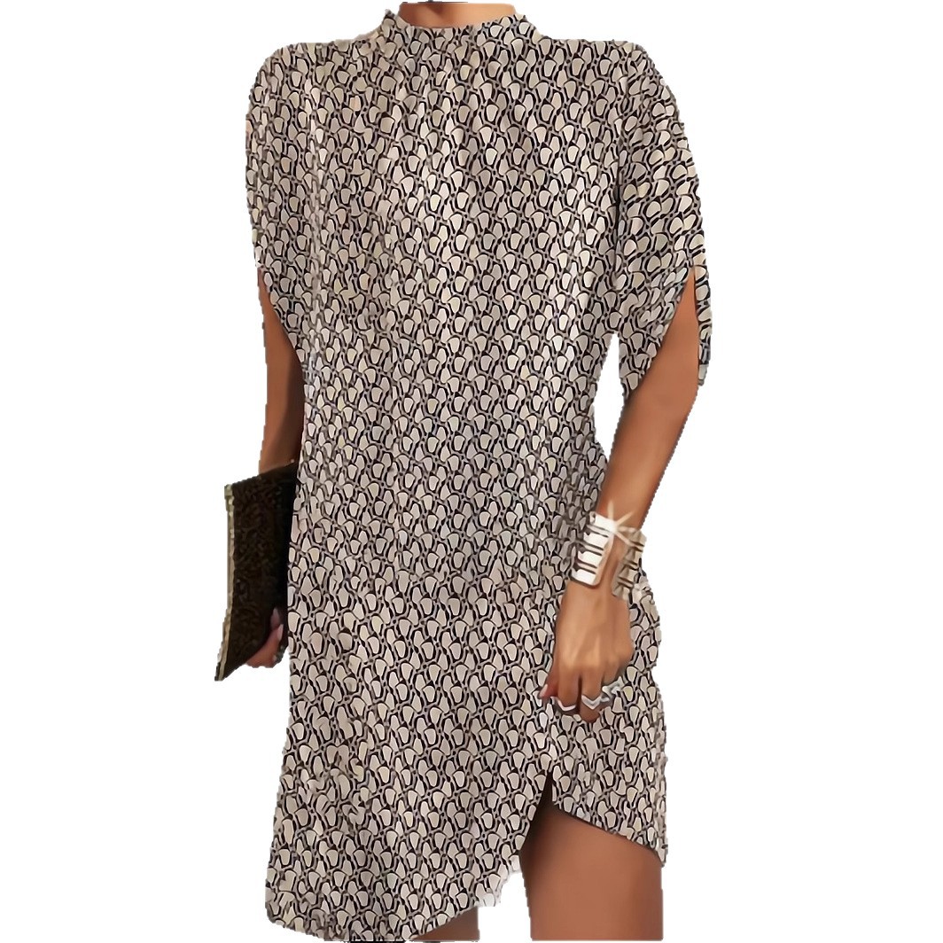 2023 transfronteriza europea y americana nueva ropa de mujer Amazon estación independiente de moda cuello redondo manga Batwing suelta vestido de cuello redondo