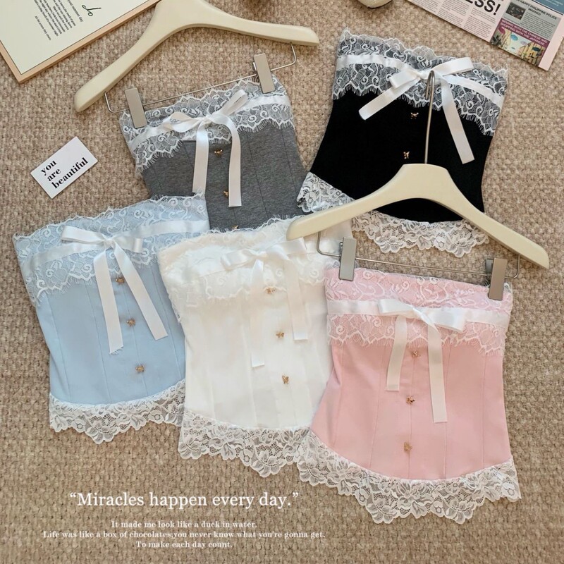 Lace Bowknot Camisole for Women, New Summer Style, Bm Style Waist-Cinching Tube Top, Slim Fit, Versatile Base Top
