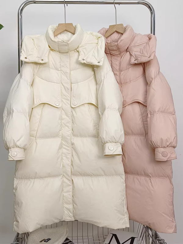 高端鹅绒长款羽绒服女2025冬新款加厚连帽时尚宽松大口袋过膝外套|undefined
