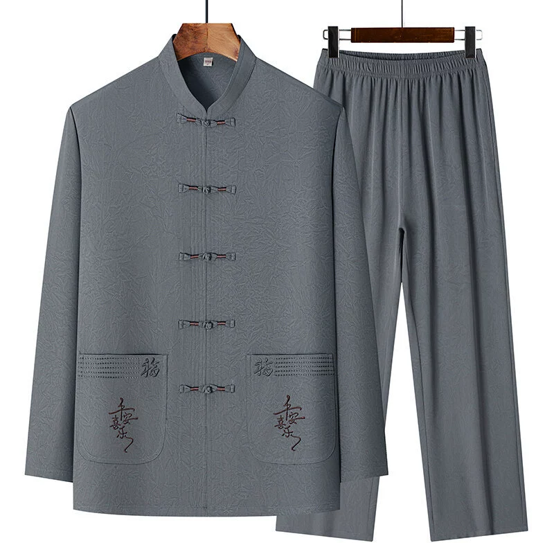 [Основное предложение] Мужской костюм Тан для папы среднего и пожилого возраста, летний костюм с длинными рукавами, мужской повседневный костюм в китайском стиле для дедушки, лето