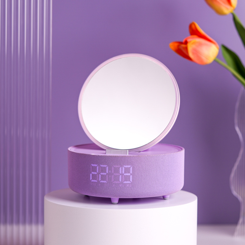 多機能ワイヤレス充電化粧鏡、Bluetoothスピーカー、目覚まし時計、夫へのプレゼント、妻へのプレゼント、紫色、ポータブル、デスクトップ、Bluetooth 5.3|undefined