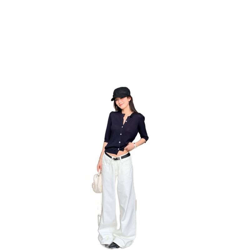 温柔韩系中袖圆领显瘦中袖短款针织开衫女上衣|undefined