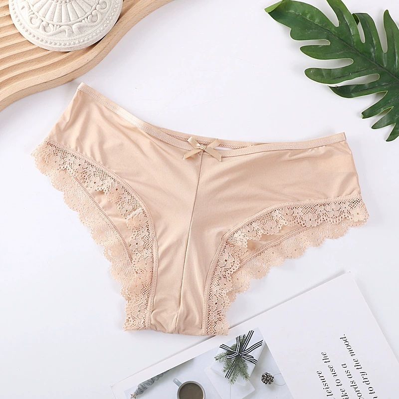 Арт-подобные женские трусики средней талии Silk-feel, кружевная отделка, плюс размер S–XL