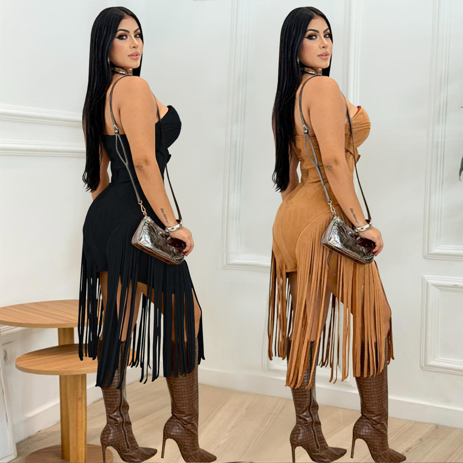 C7426 Cross-border AliExpress Amazon Ropa de mujer de moda europea y americana Vestido de borla sin mangas sexy con top de tubo sin mangas image 3