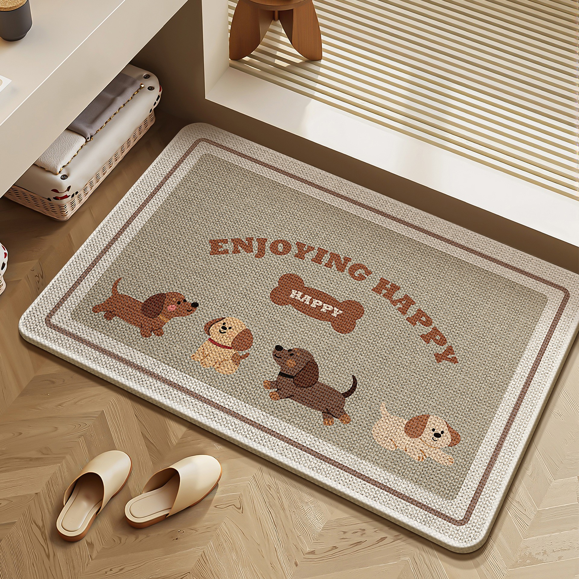 lino tejido alfombra de baño caricatura perro alfombra de absorción de agua secado rápido puerta de baño alfombra antideslizante alfombra doméstica