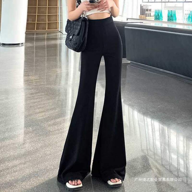 Women's Flared Pants Spring Summer New Stylish Slim Casual Bootcut Pants Slimming Black Extended Floor-Length Wide-Leg Trousers