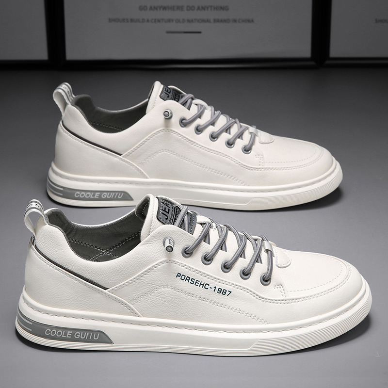 Men's Shoes Spring 2024 New Men's Casual Leather Shoes Fashionable All-match Sports White Skate Shoes Korean Style Men's Fashionable Shoes