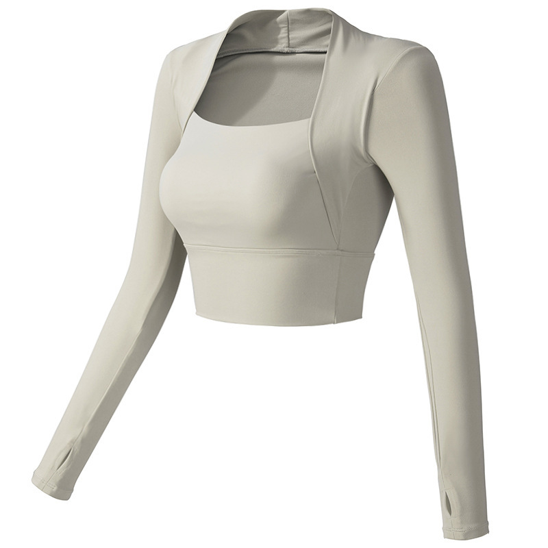 Cross-border Fitness Yoga Suit with Chest Mat Short Quick-drying Running Tight Training Top Sexy Slimming Sports Long Sleeve
