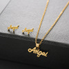 Fashionable universal golden necklace stainless steel, chain, set, earrings, suitable for import, 3 piece set