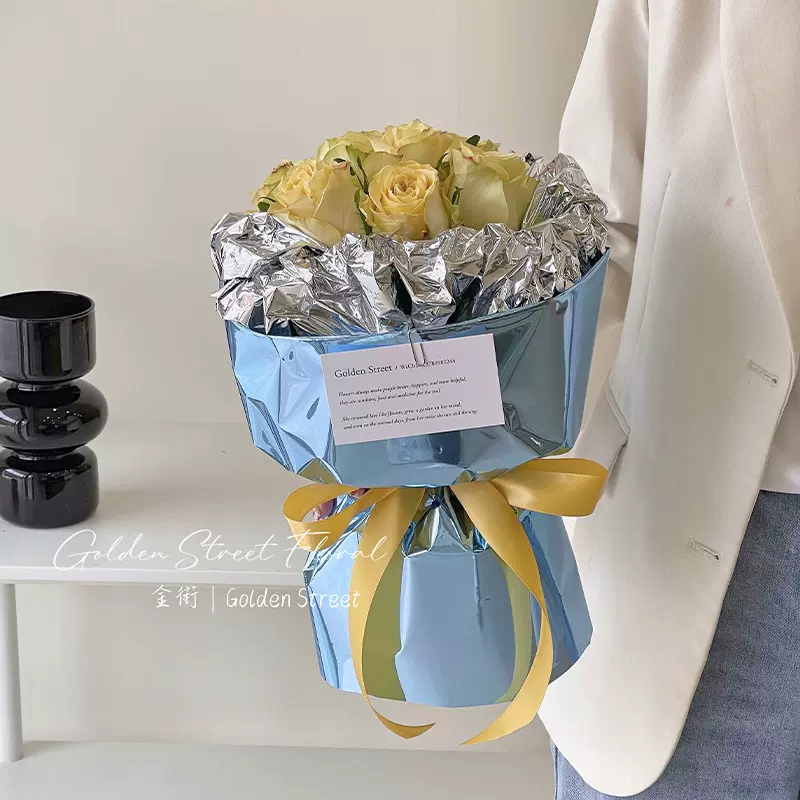 情人节鲜花包装 镜面纸 批发包花材料 花店永平 花束包装