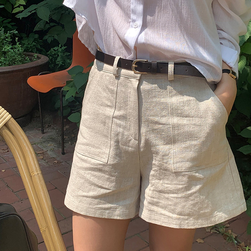 Baoji Casual Linen Shorts Summer Women's Pants Cotton-Linen Breathable Cool Commuting Loose Straight Pants High-Waisted Hot Pants