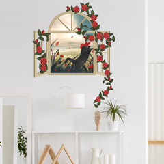 新款  FX-F303 假窗玫瑰貓咪臥室客廳玄關家居牆面裝飾牆貼紙自粘