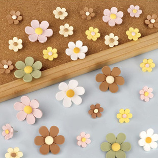 30 Pcs/Box Ins Size Flower Colorful Thumbtacks Creative Cute Cork Photo Message Board Felt Thumbtacks