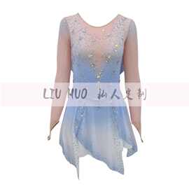 LIUHUO新款儿童成人花样滑冰服花样滑冰表演服比赛服渐变蓝
