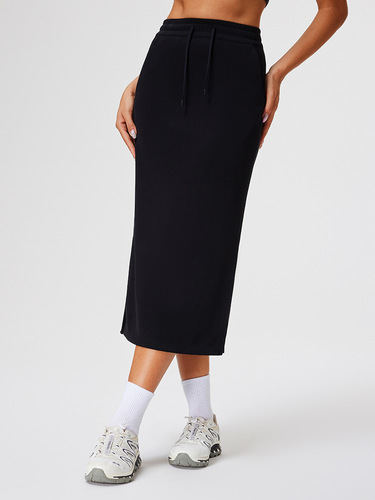 Slimming Slit A-Line Bodycon Straight Trousers with Elastic Waist and Drawstring Simple Versatile Hip-Hiding Half Dress for Women