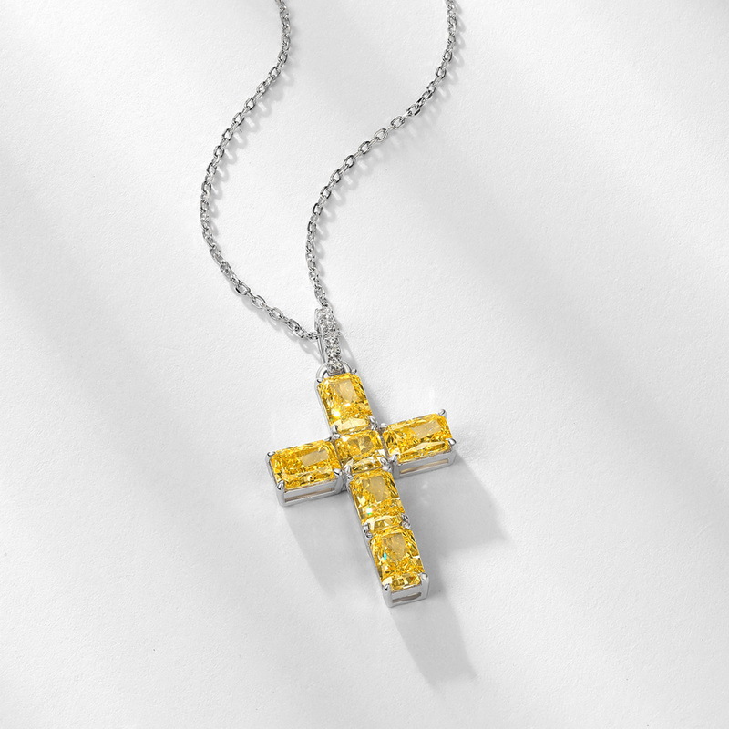 Wilsheng nuevo S925 cruz de plata de alto carbono diamante colgante europeo y americano rap hip hop hombres y mujeres clavícula Cadena de alto sentido