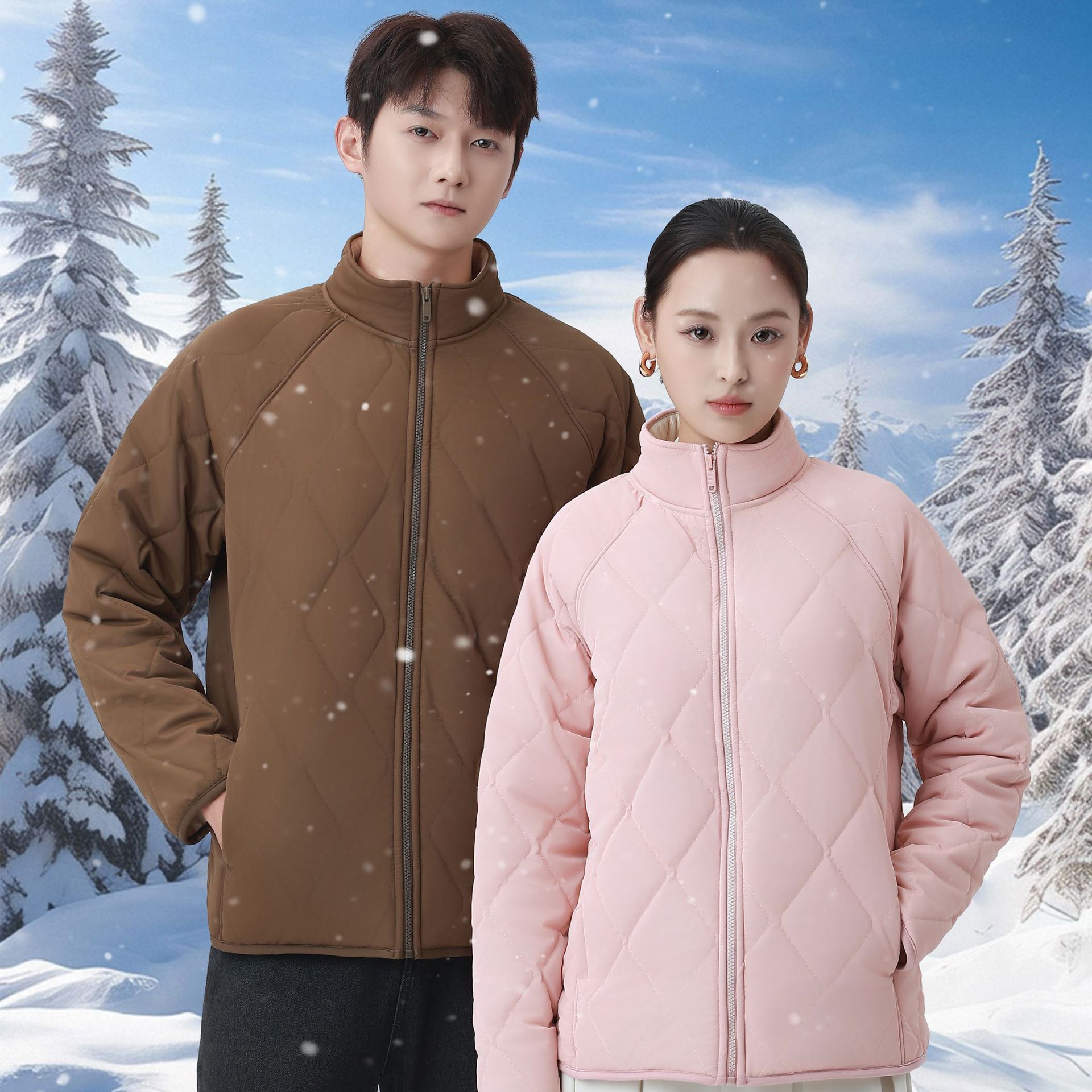 Direct from the manufacturer: Couple's style thickened windproof stand-up collar lightweight winter warm quilted cotton jacket for men and women