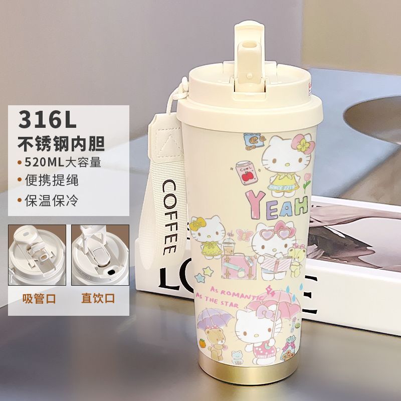 蜡笔小新保温杯高颜值学生便携女大容量不锈钢车载保冷双饮咖啡杯|undefined