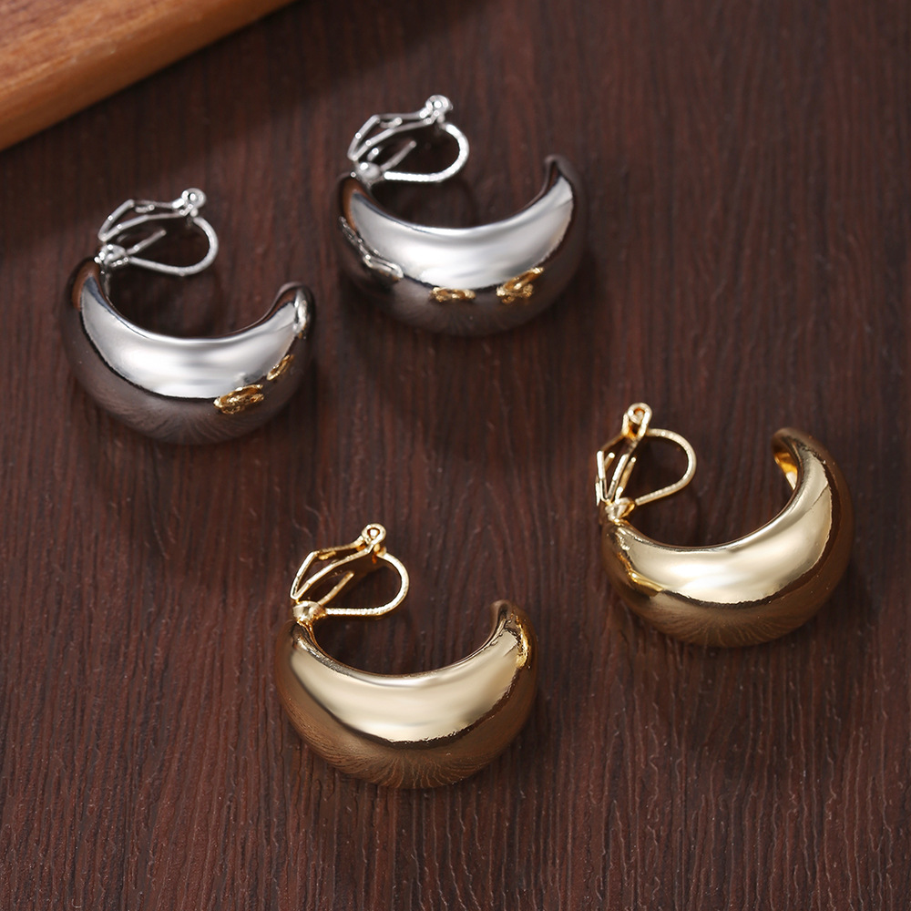French retro water drop ear clip without ear hole women's fashion oval thick smooth simple exquisite earrings cross-border wholesale