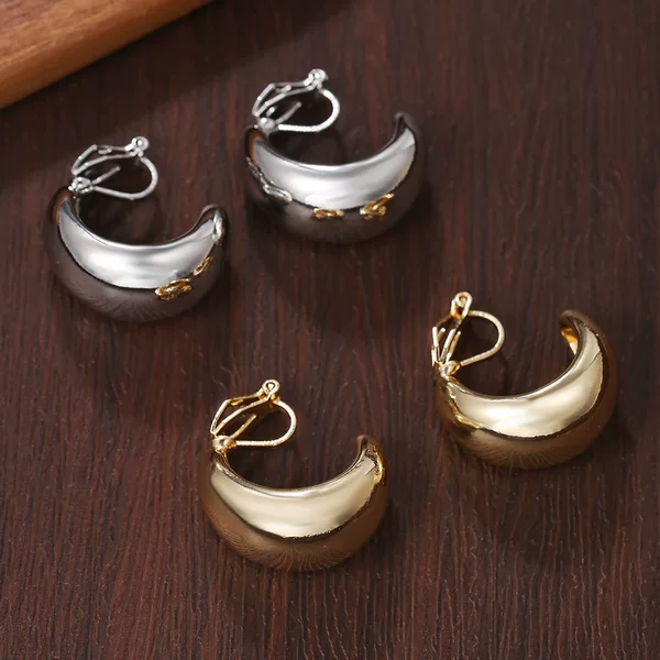 French retro water drop ear clip without ear hole women's fashion oval thick smooth simple exquisite earrings cross-border wholesale
