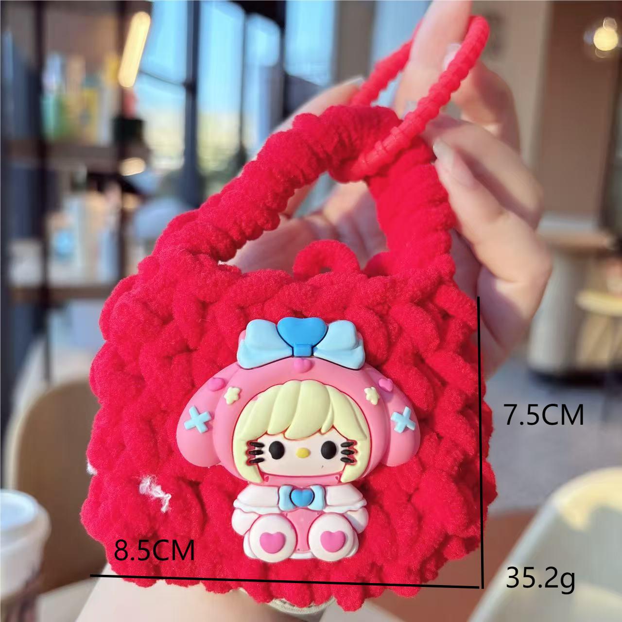 Creativo dibujos animados Kullomi lana trenzado bolsas de cambio llaveros auriculares portátiles lindos trenzados bolsa de almacenamiento regalo