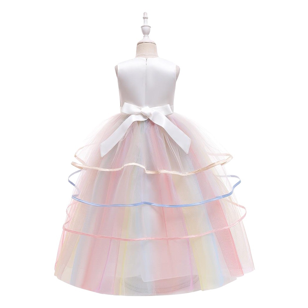 Comercio exterior transfronterizo Amazon Halloween niñas unicornio vestido Arco Iris malla vestido de cumpleaños traje