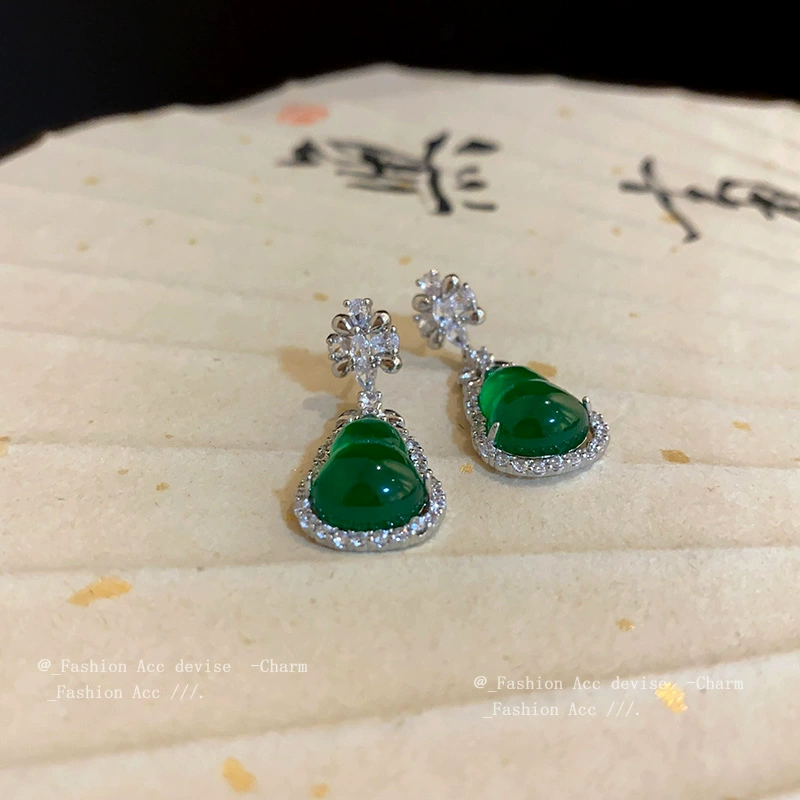 Серебряная игла, цирконий, серьги, китайский стиль, лёгкая роскошь, стиль высокого качества