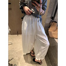 摩且 慵懒设计感 天丝亚麻立裁分割显瘦木耳边阔腿灯笼裤 MQ1140