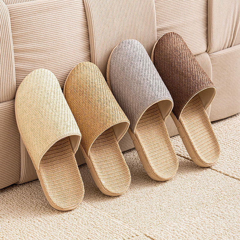 Ya Cao Baotou Women's Home Linen Slippers Simple Indoor Mute Men's Breathable Home Four Seasons Japanese Style Straw Wet Vine
