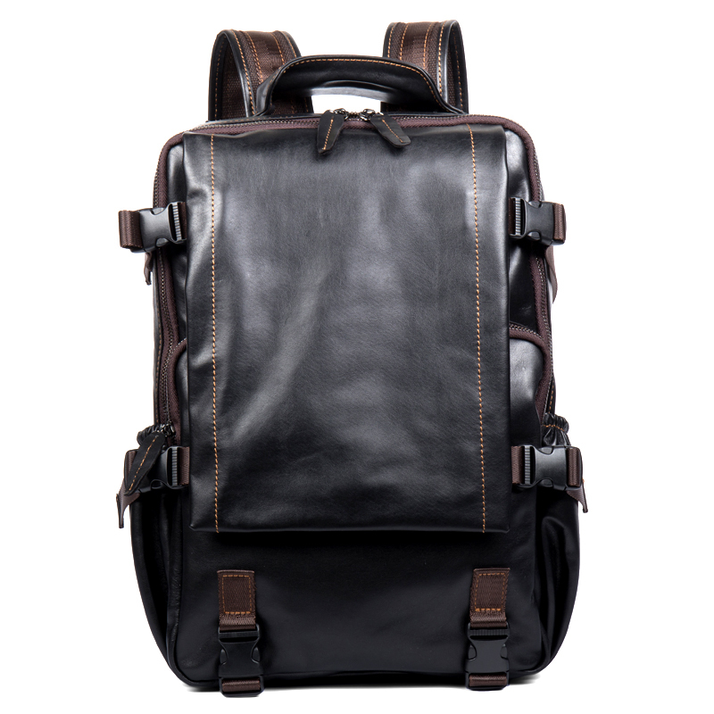 Large Capacity Travel Leather Backpack Business Casual Top Layer Cowhide Academy Style Backpack Men's Computer Bag Outdoor
