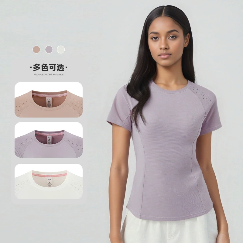 Женские топы из европейского и американского ледяного шелка для трансграничной торговли, быстросохнущие, тонкие, дышащие, с коротким рукавом для фитнеса, утреннего бега, занятий спортом и йогой.