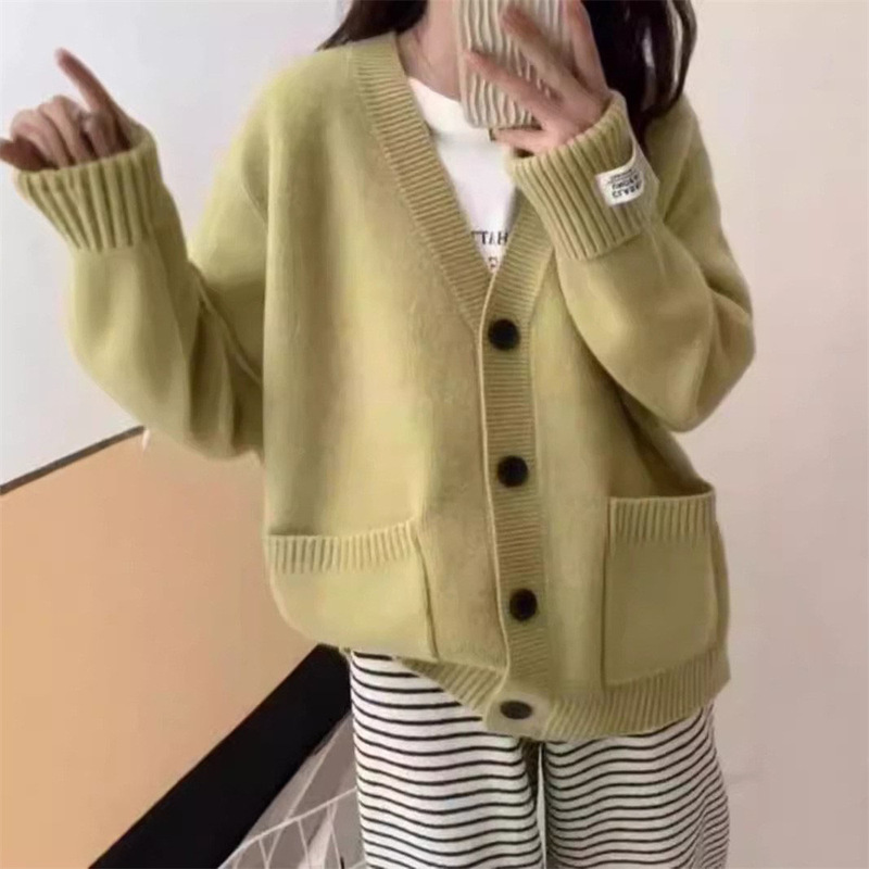 2025简约大板秋冬新款复古针织开衫上衣宽松显瘦软糯毛衣女外套女|undefined