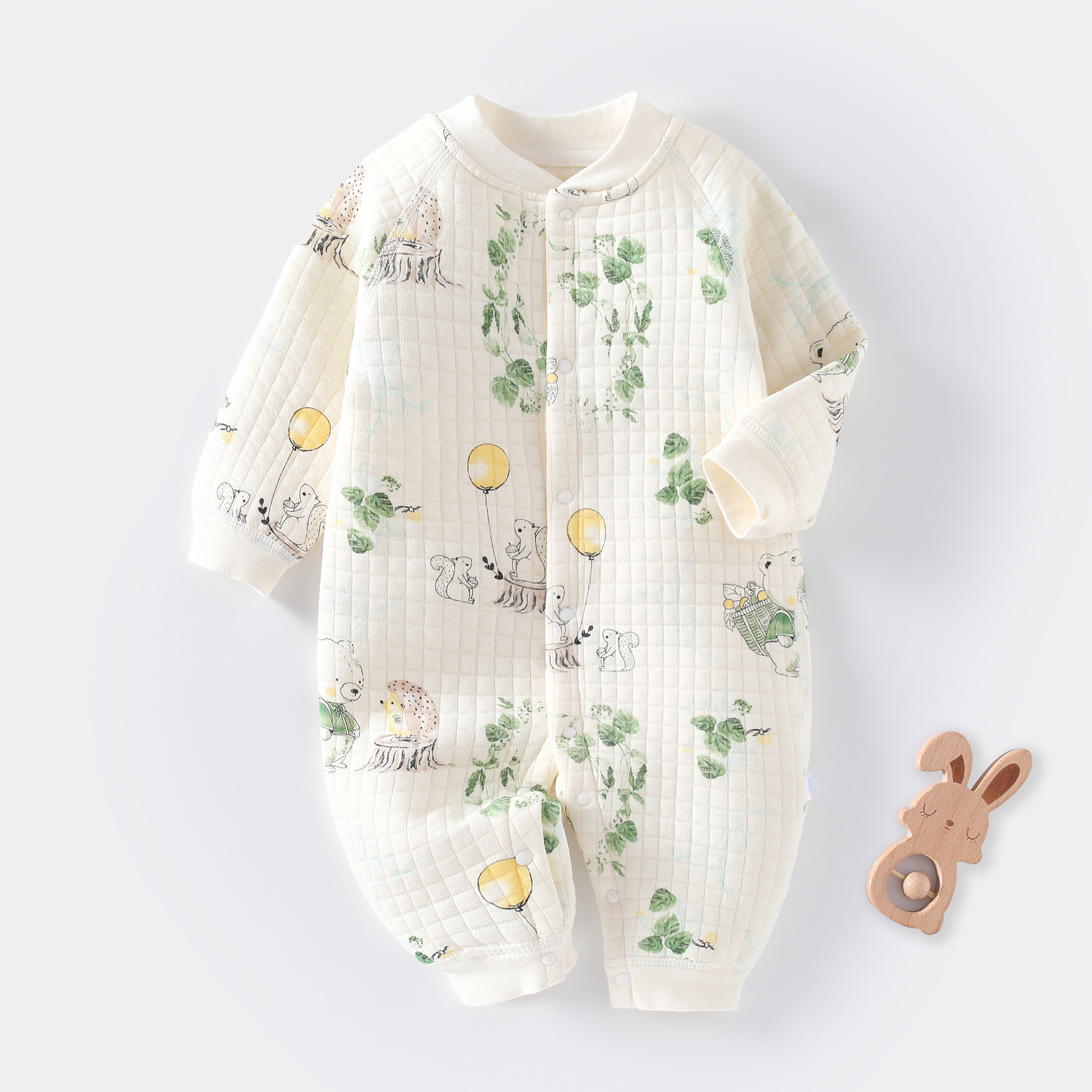 嬰幼兒衣服三層保暖加厚夾絲秋冬季春款男女新生兒連體衣爬服睡衣