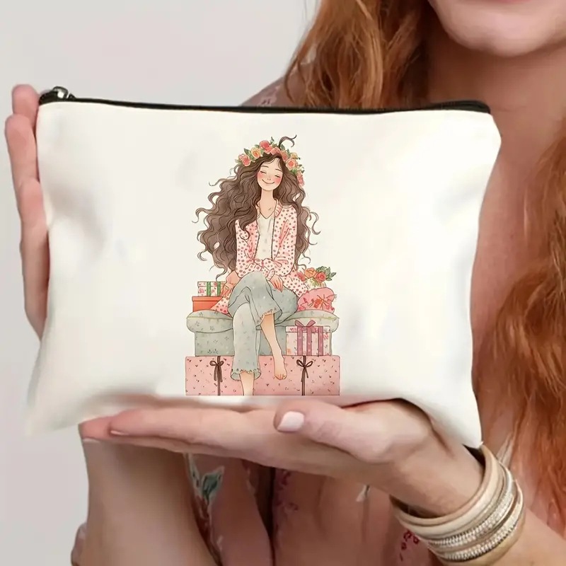 Bolsa de cosméticos populares de las mujeres de Amazon bolsa de cosméticos impreso bolsa de almacenamiento de lino impermeable bolsa de cremallera