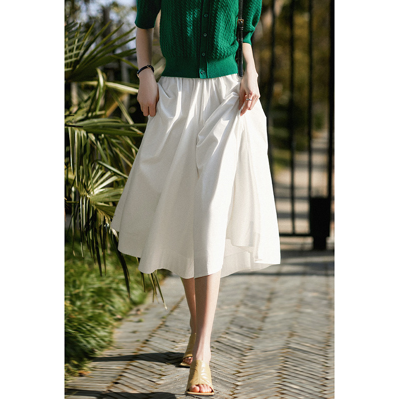 2026 Summer New Women's Loose-Fitting Slimming Solid Color Textured Wide-Hemmed Stylish Elegant Elastic Skirt Pants