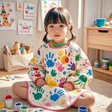 跨境儿童画画罩衣防水长袖幼儿园美术绘画反穿衣围裙宝宝吃饭围兜