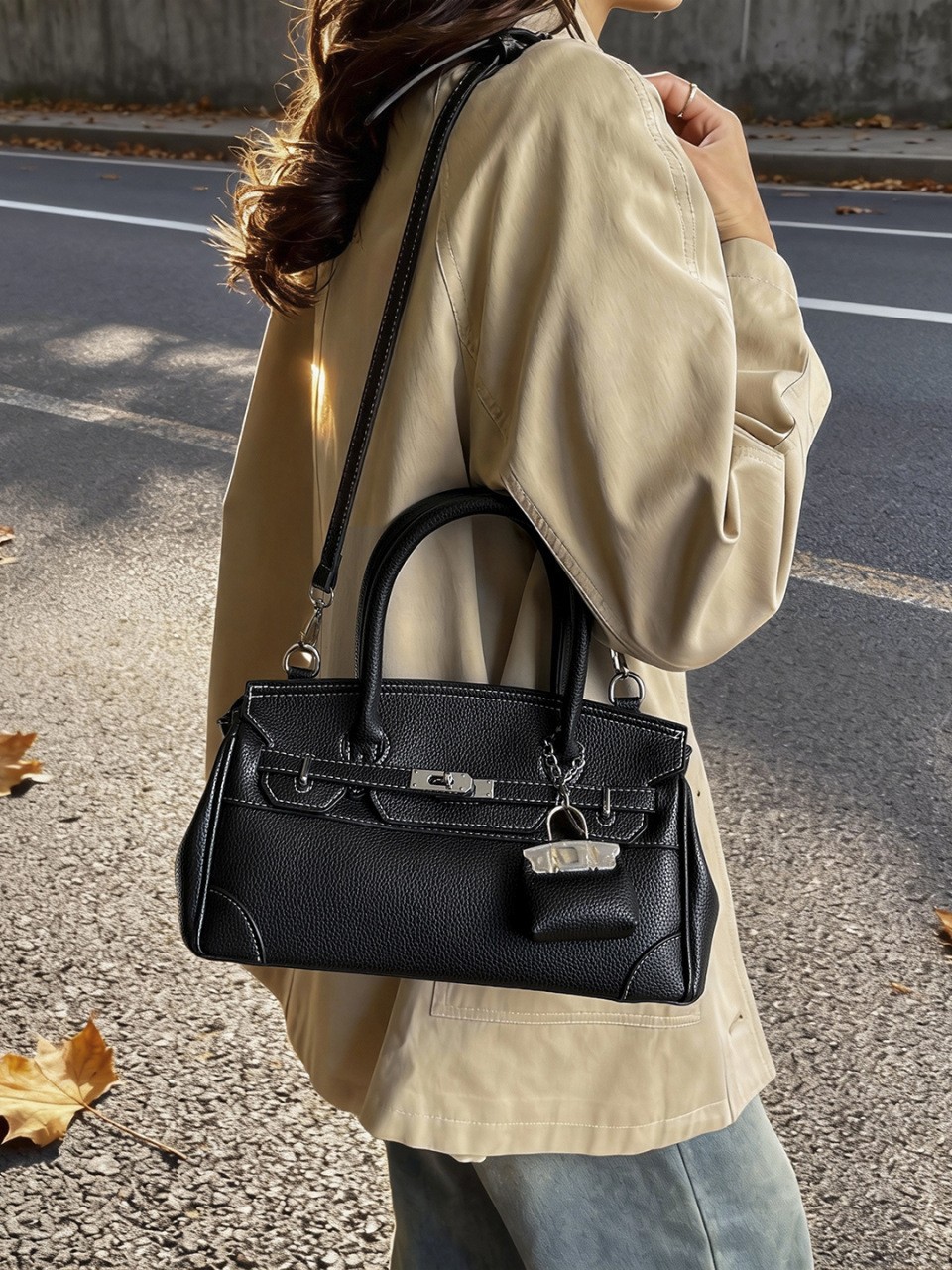 Bolso de mujer de alta calidad bolso de platino portátil 2026 nuevo estampado de litchi super popular bolso retro