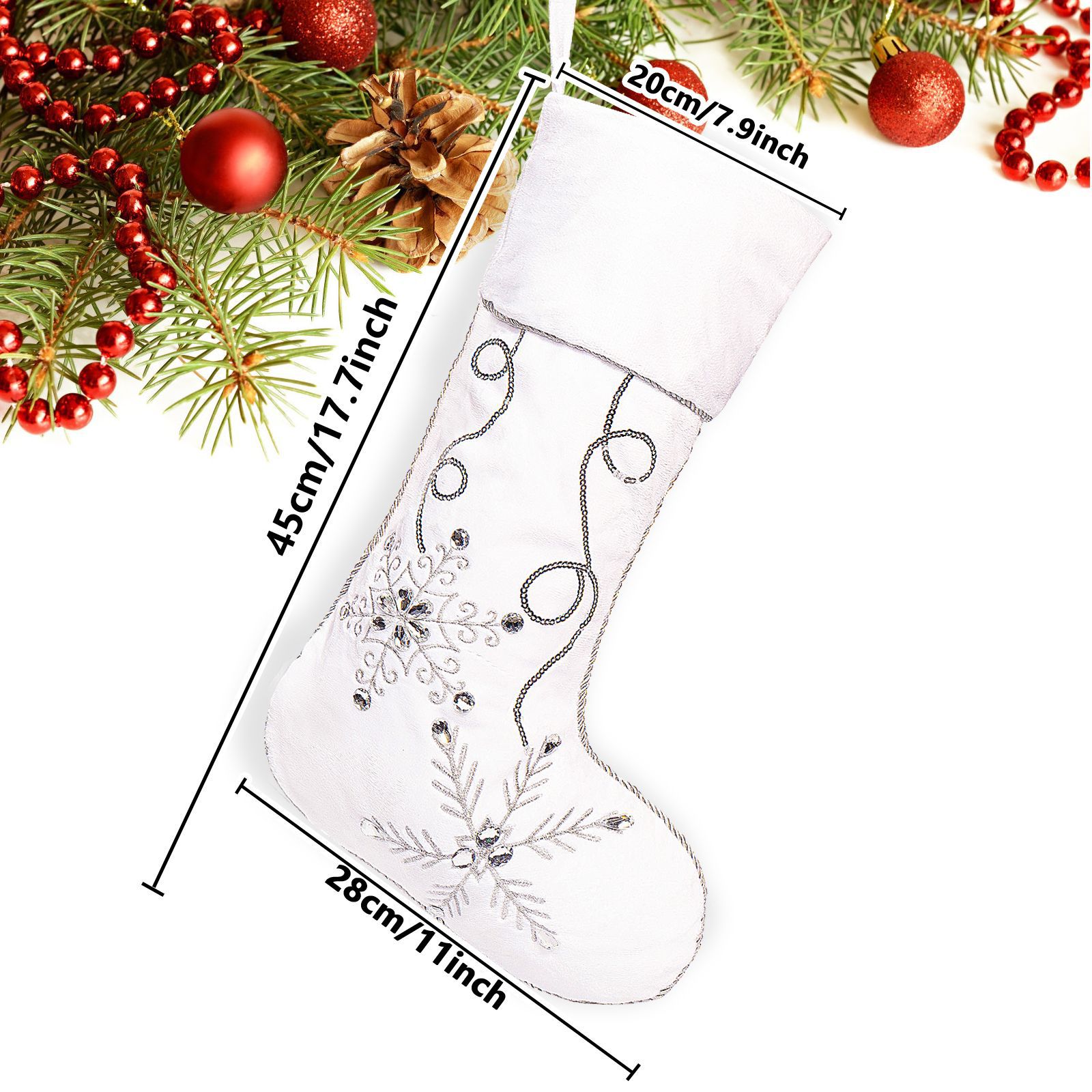 Navidad transfronteriza copo de nieve plateado calcetines de Navidad suaves de pelusa gruesa decoraciones navideñas colgantes de árbol de Navidad