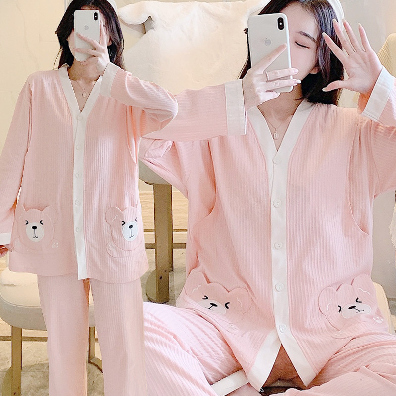 Moon clothing spring and autumn cotton June 5 postpartum nursing pajamas Princess wind summer confinement pregnant women feeding set