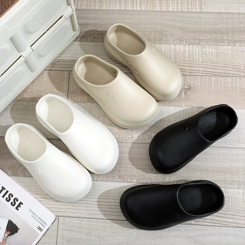 Sapatos de chef 2025eva para mulheres, chinelos de sola grossa para uso doméstico e externo, antiderrapantes, sandálias de fundo alto com ponta fechada e sem cheiro.