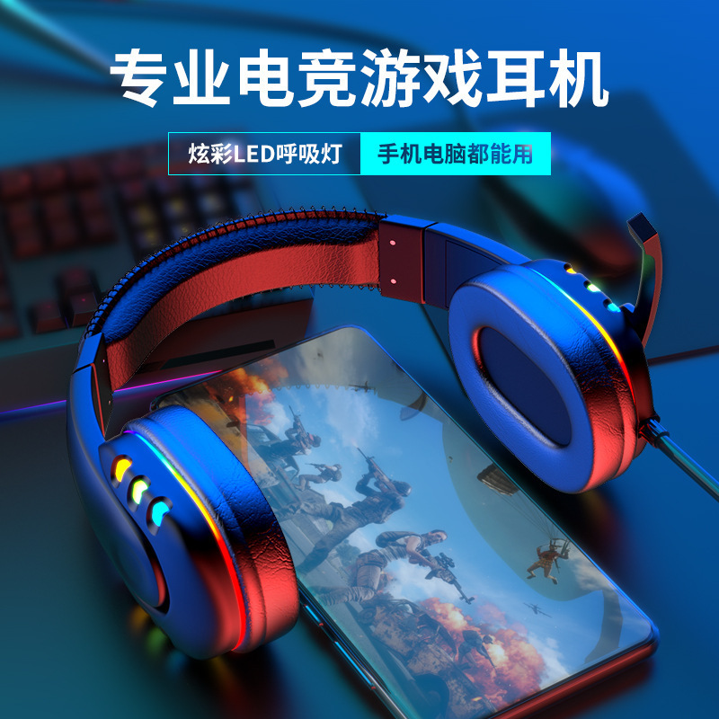 Nuevos auriculares para juegos con cable, supraaurales, con luces LED de colores y micrófono.