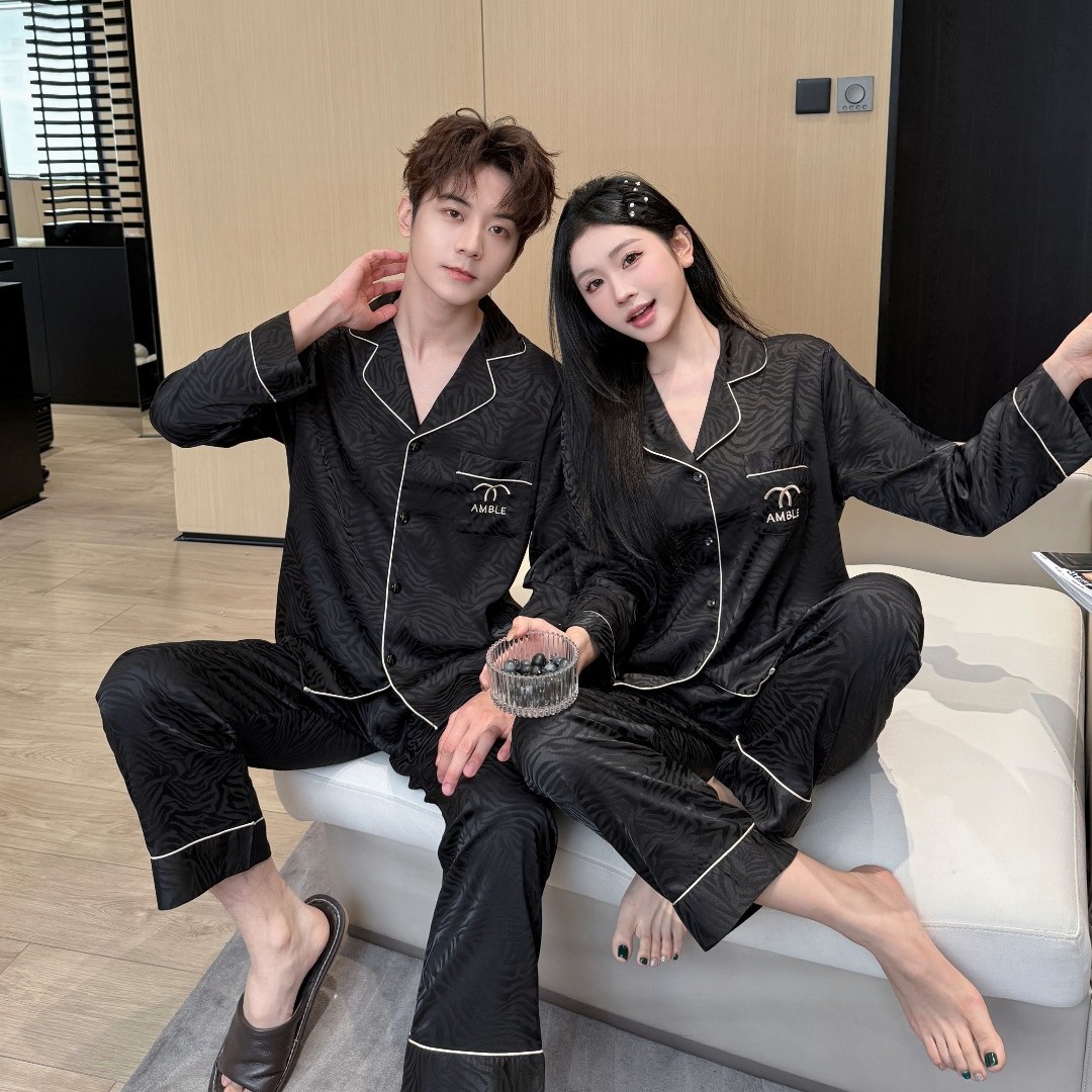 Autumn New Ice Silk Couple Pajamas for Women Red Zodiac Year Wedding Festive Large Size Home Clothes Set Wedding Intimates