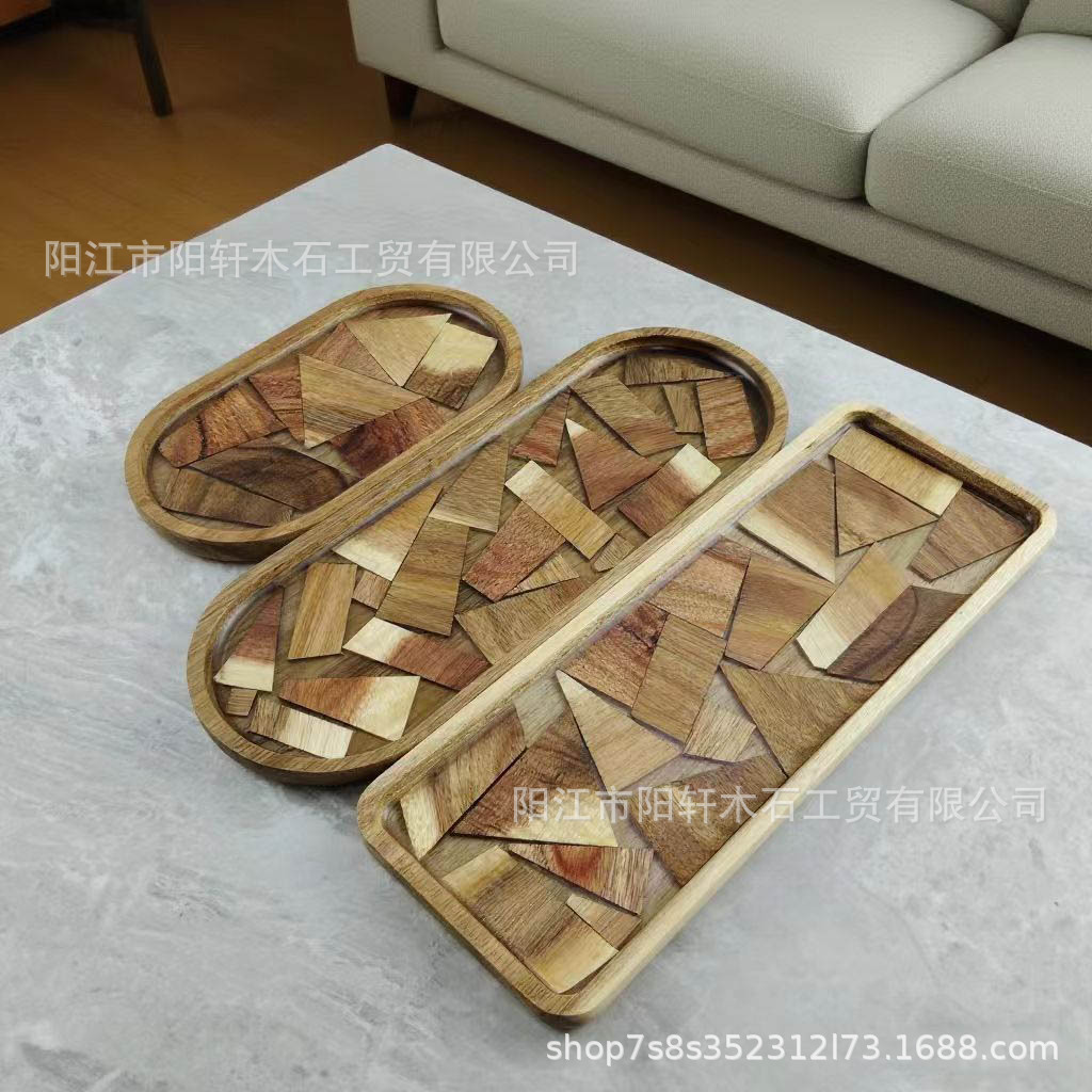 Paleta de alimentos de madera de acacia japonesa, bandeja de té europea irregular, bandeja de pan de madera, bandeja de frutas