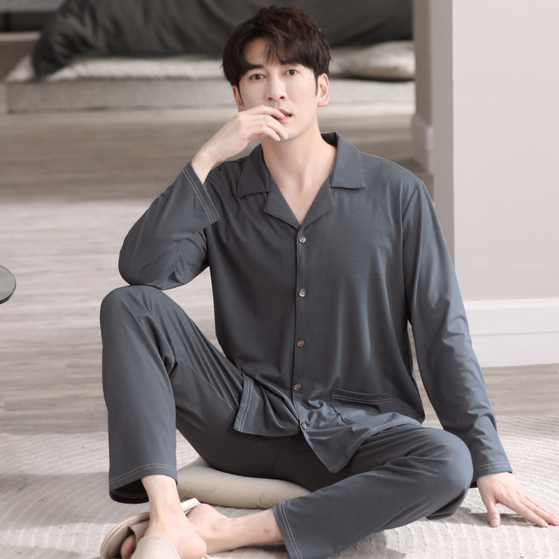 Men's Pajamas Autumn and Winter Modal Solid Color Long Sleeve Trousers Cardigan suit Simple Casual Outfit Home Clothes Men's Pajamas Autumn and Winter Modal Solid Color Long Sleeve Trousers Cardigan suit Simple Casual Outfit Home Clothes
