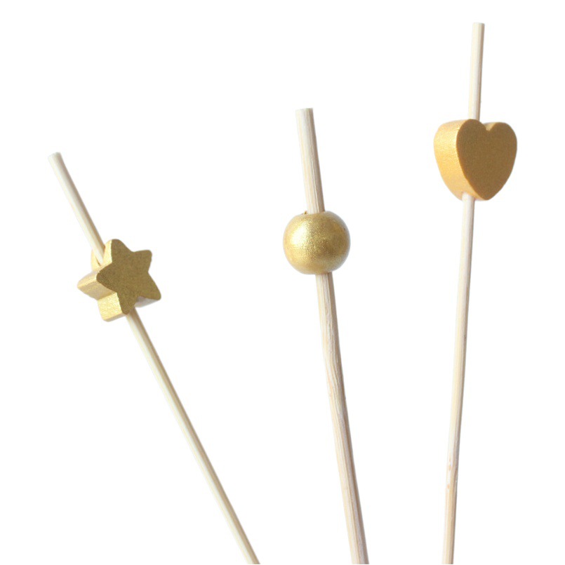 Signo de bambú desechable Signo de cuentas de oro de madera 100 piezas/paquete Cóctel decorativo dorado Signo de frutas Amor estrella de cinco puntas