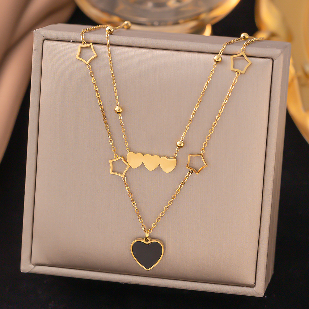 Holiday, Daily Occasion 304 Stainless Steel Material Real Gold Plated 304 Stainless Steel PVD Coated Shell Zircon Heart Shape Waterproof Non Tarnish Bracelets Necklace