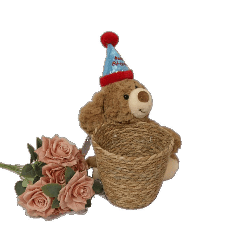 クマハグバケツ栗花束フラワー DIY 手作り誕生日ホリデーギフトわらフラワーアレンジメントフラワーバスケットハグベア|undefined